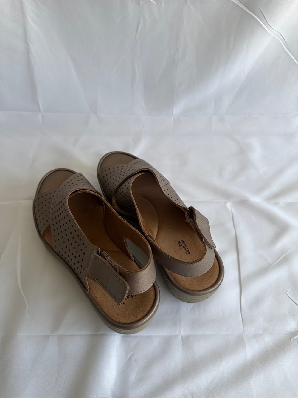 Clarks Bronze Perforated Slingback Wedge Sandals - Picture 3 of 4